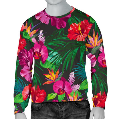 Hawaiian Floral Flowers Pattern Print Men's Crewneck Sweatshirt GearFrost