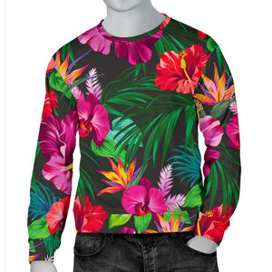 Hawaiian Floral Flowers Pattern Print Men's Crewneck Sweatshirt GearFrost