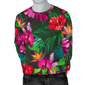 Hawaiian Floral Flowers Pattern Print Men's Crewneck Sweatshirt GearFrost
