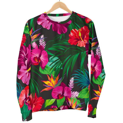 Hawaiian Floral Flowers Pattern Print Men's Crewneck Sweatshirt GearFrost