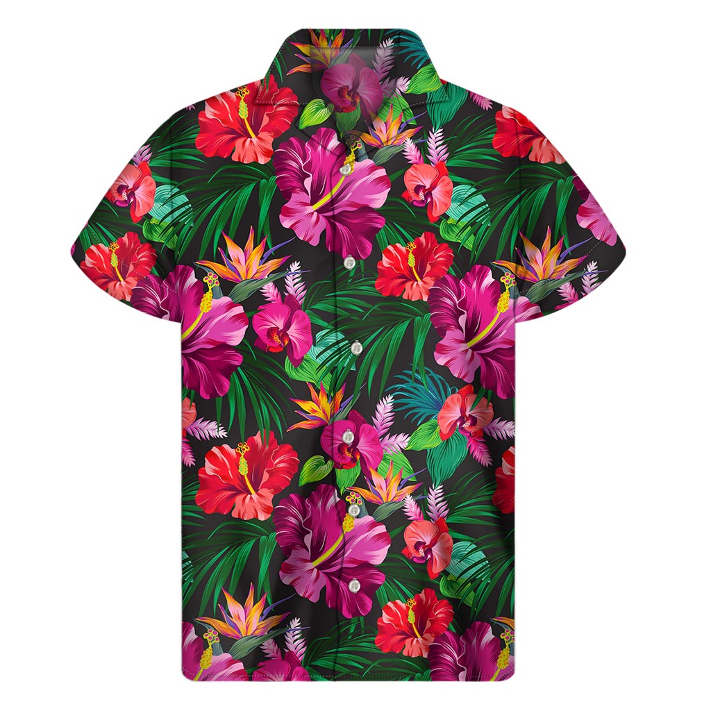 Hawaiian Floral Flowers Pattern Print Men's Short Sleeve Shirt