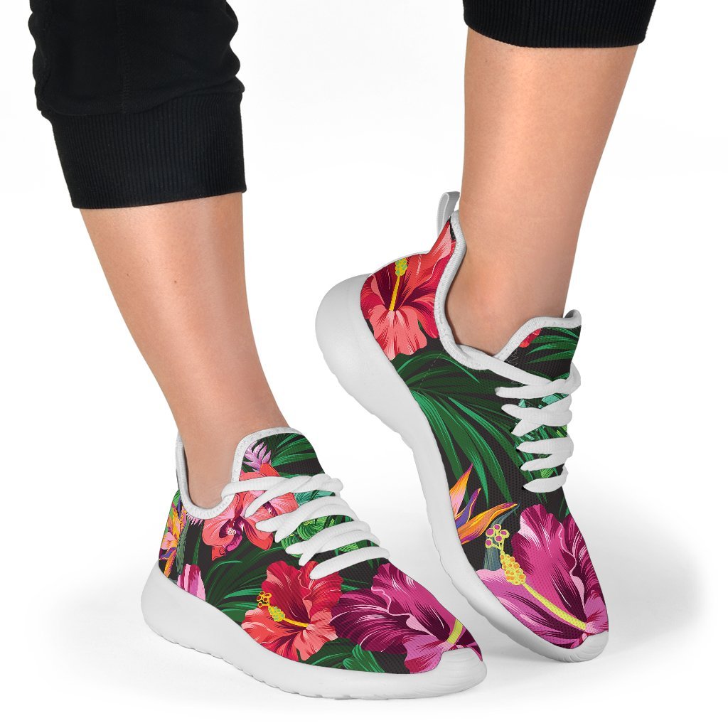 Hawaiian Floral Flowers Pattern Print Mesh Knit Shoes GearFrost