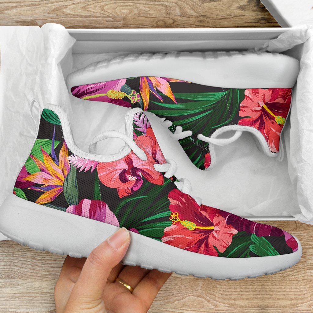 Hawaiian Floral Flowers Pattern Print Mesh Knit Shoes GearFrost