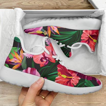Hawaiian Floral Flowers Pattern Print Mesh Knit Shoes GearFrost