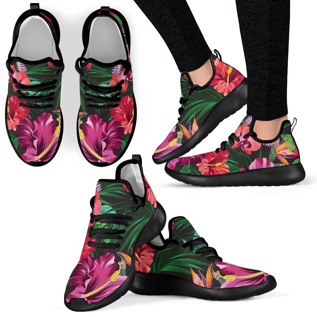 Hawaiian Floral Flowers Pattern Print Mesh Knit Shoes GearFrost