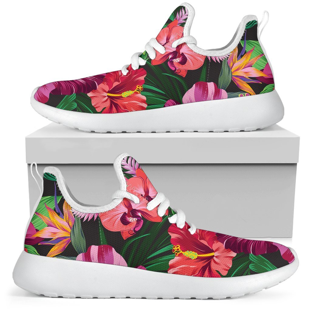 Hawaiian Floral Flowers Pattern Print Mesh Knit Shoes GearFrost