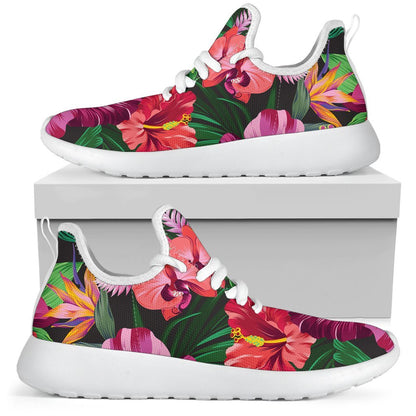 Hawaiian Floral Flowers Pattern Print Mesh Knit Shoes GearFrost