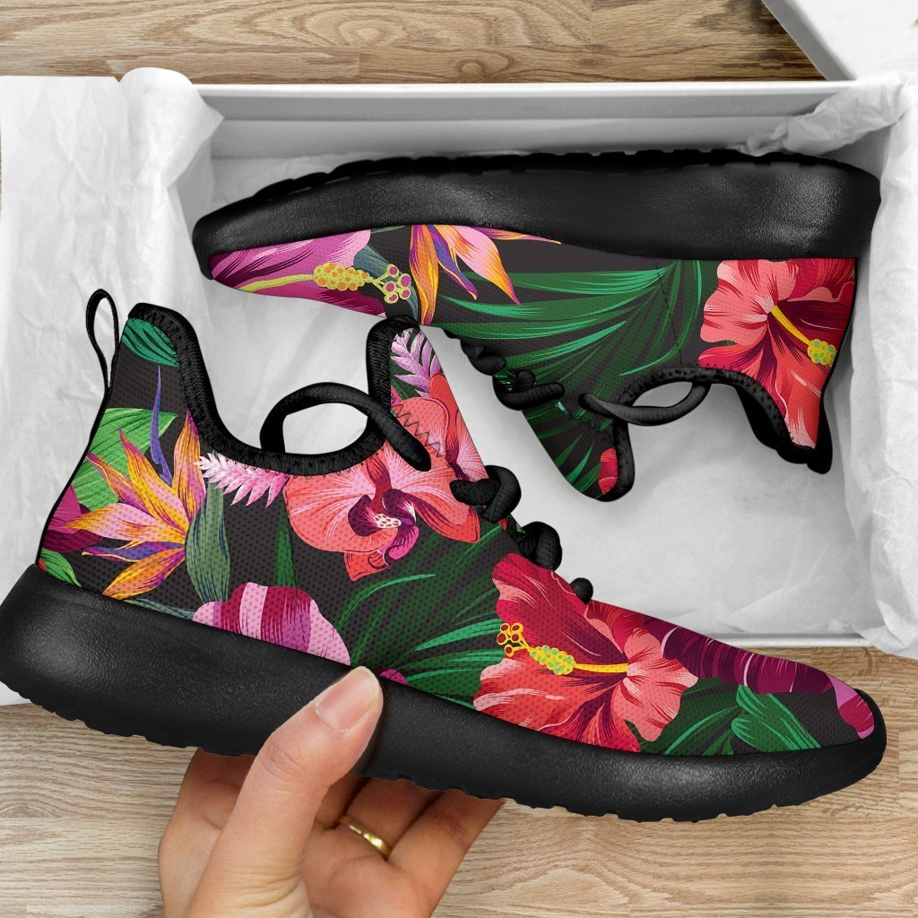 Hawaiian Floral Flowers Pattern Print Mesh Knit Shoes GearFrost