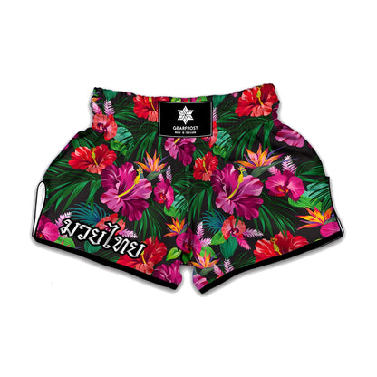 Hawaiian Floral Flowers Pattern Print Muay Thai Boxing Shorts