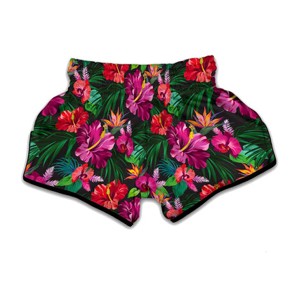 Hawaiian Floral Flowers Pattern Print Muay Thai Boxing Shorts