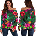 Hawaiian Floral Flowers Pattern Print Off The Shoulder Sweatshirt