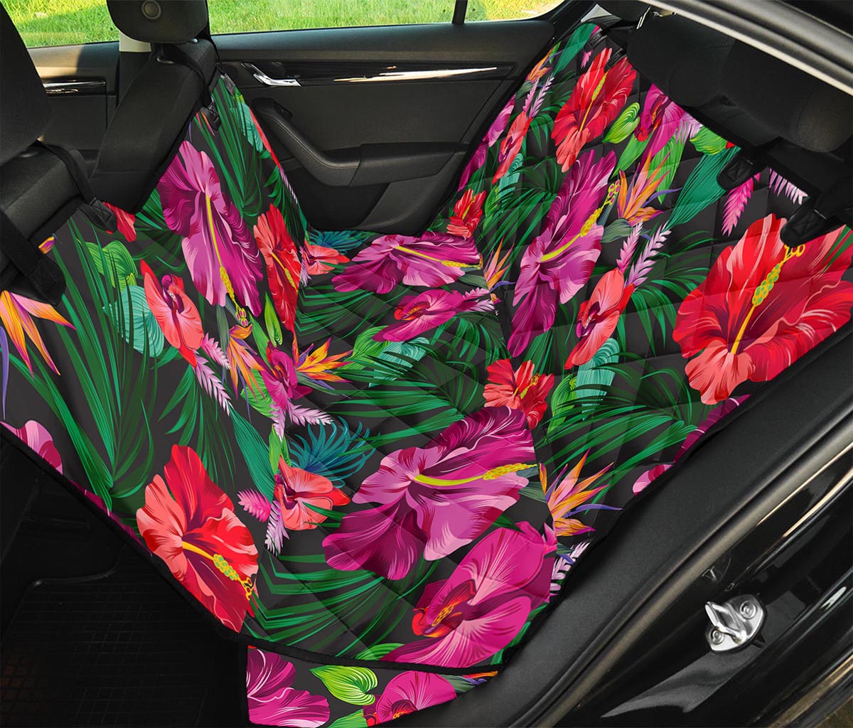 Hawaiian Floral Flowers Pattern Print Pet Car Back Seat Cover