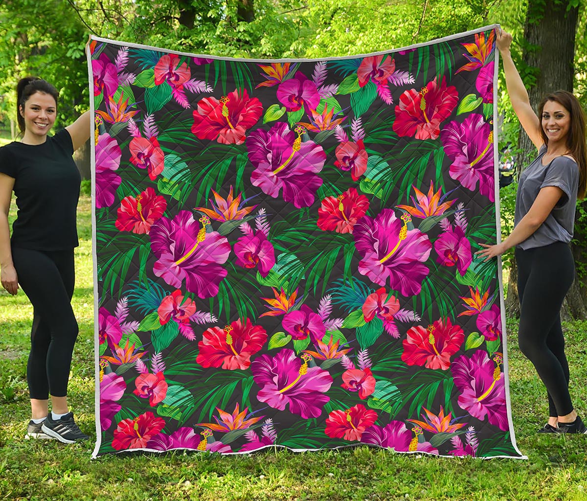 Hawaiian Floral Flowers Pattern Print Quilt