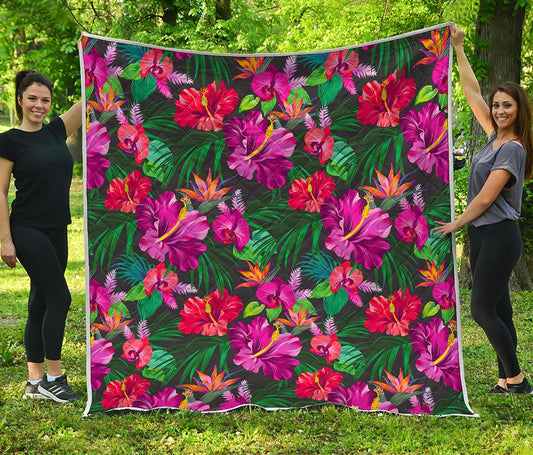 Hawaiian Floral Flowers Pattern Print Quilt