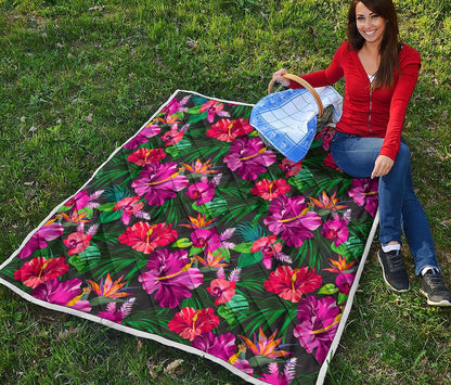Hawaiian Floral Flowers Pattern Print Quilt