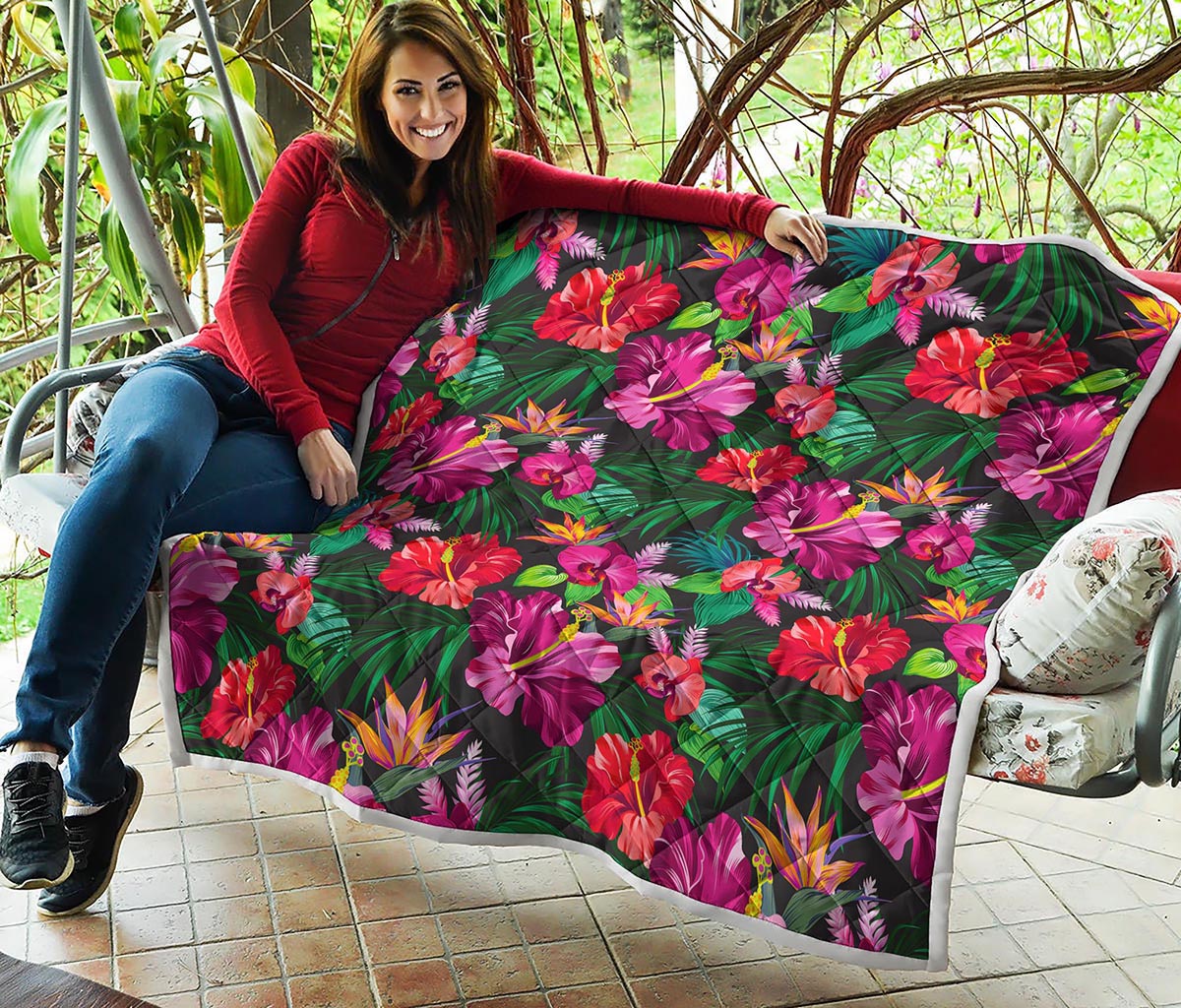 Hawaiian Floral Flowers Pattern Print Quilt
