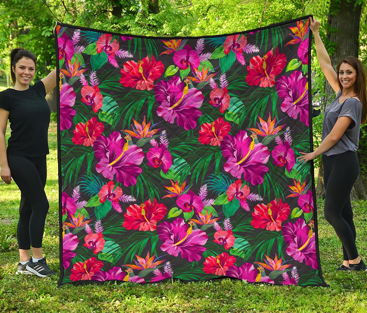 Hawaiian Floral Flowers Pattern Print Quilt