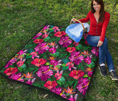 Hawaiian Floral Flowers Pattern Print Quilt