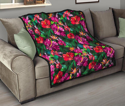 Hawaiian Floral Flowers Pattern Print Quilt