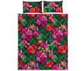 Hawaiian Floral Flowers Pattern Print Quilt Bed Set