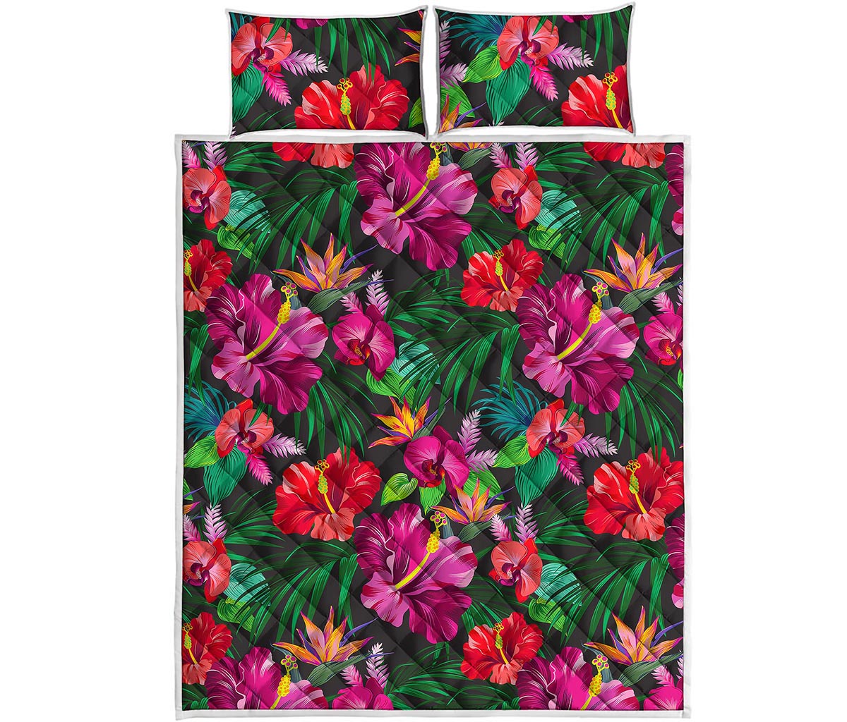 Hawaiian Floral Flowers Pattern Print Quilt Bed Set