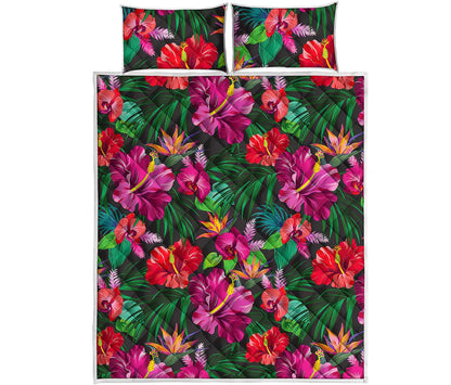 Hawaiian Floral Flowers Pattern Print Quilt Bed Set