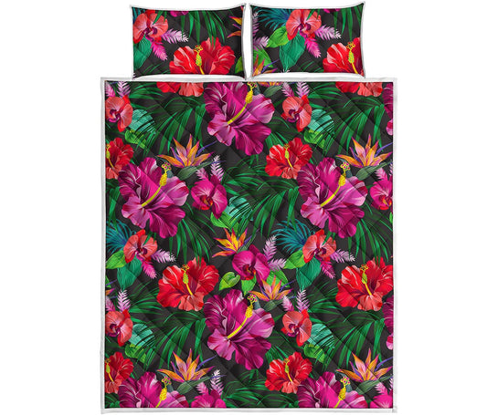 Hawaiian Floral Flowers Pattern Print Quilt Bed Set