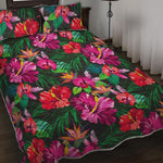 Hawaiian Floral Flowers Pattern Print Quilt Bed Set