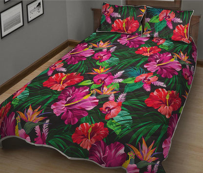 Hawaiian Floral Flowers Pattern Print Quilt Bed Set