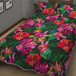 Hawaiian Floral Flowers Pattern Print Quilt Bed Set