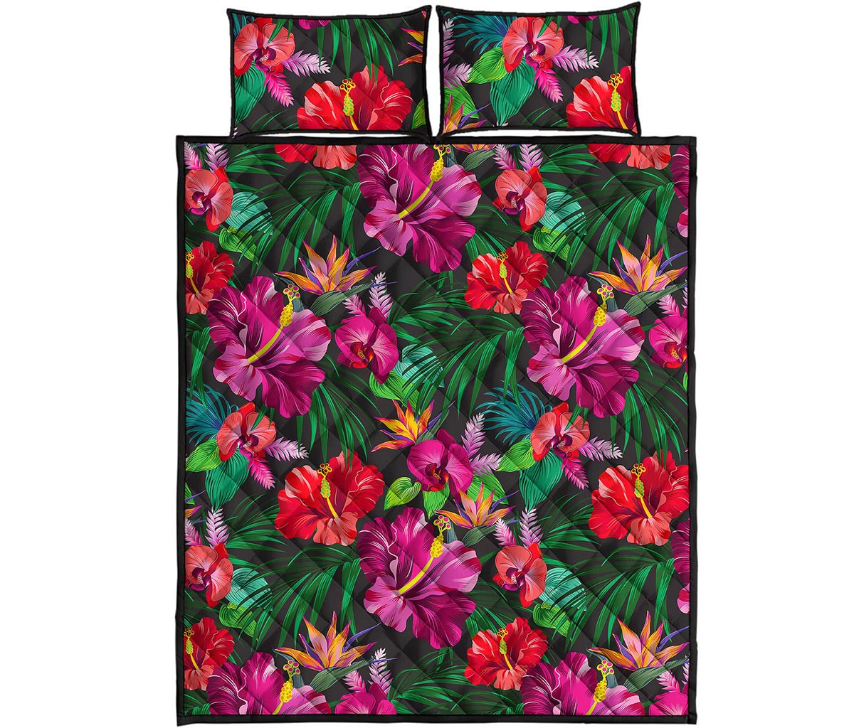 Hawaiian Floral Flowers Pattern Print Quilt Bed Set