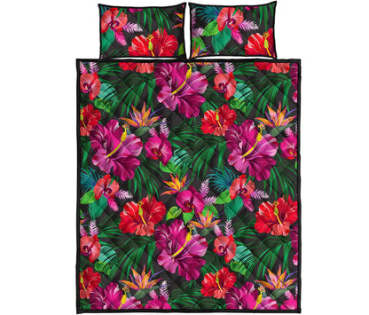 Hawaiian Floral Flowers Pattern Print Quilt Bed Set