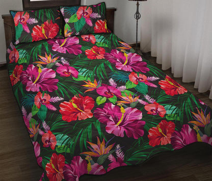 Hawaiian Floral Flowers Pattern Print Quilt Bed Set
