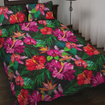 Hawaiian Floral Flowers Pattern Print Quilt Bed Set