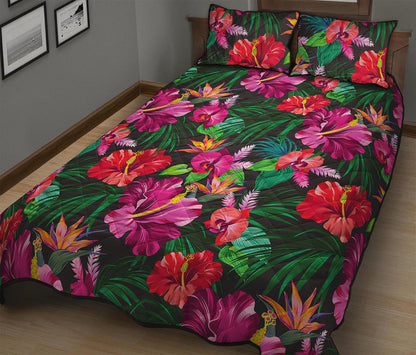 Hawaiian Floral Flowers Pattern Print Quilt Bed Set