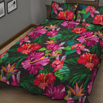 Hawaiian Floral Flowers Pattern Print Quilt Bed Set