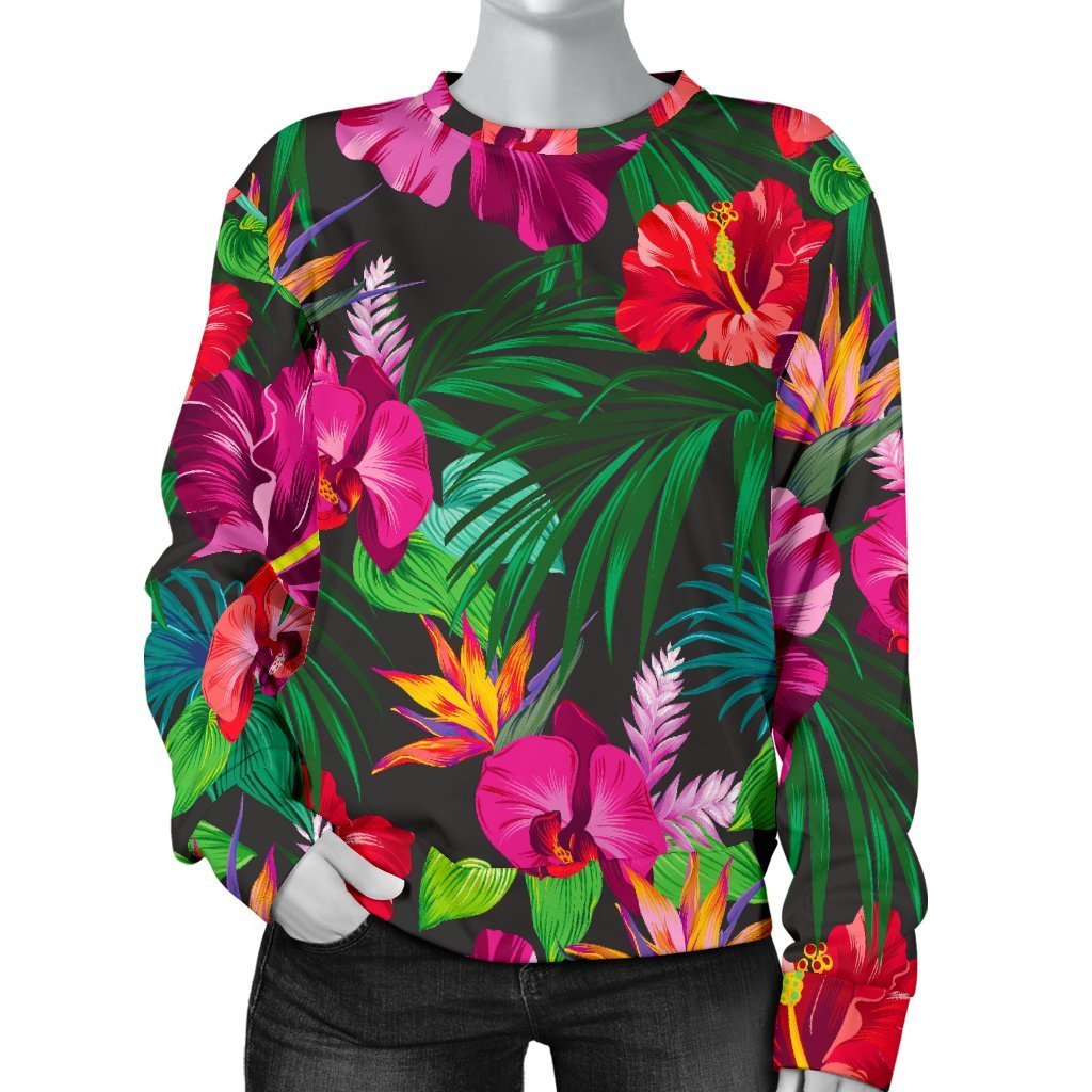 Hawaiian Floral Flowers Pattern Print Women's Crewneck Sweatshirt GearFrost