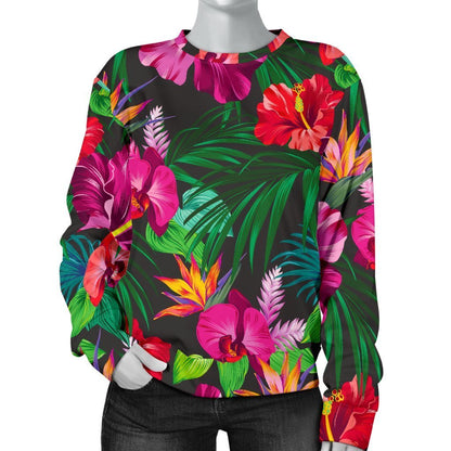 Hawaiian Floral Flowers Pattern Print Women's Crewneck Sweatshirt GearFrost