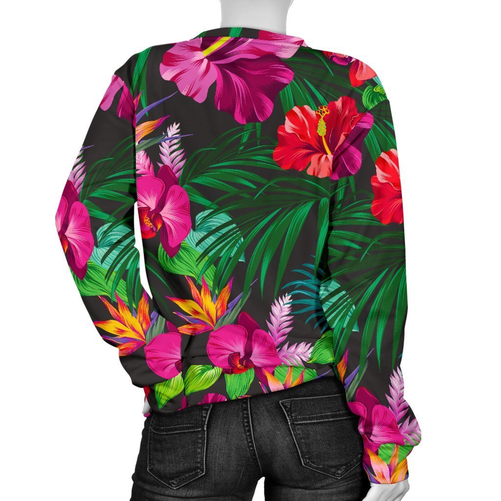 Hawaiian Floral Flowers Pattern Print Women's Crewneck Sweatshirt GearFrost