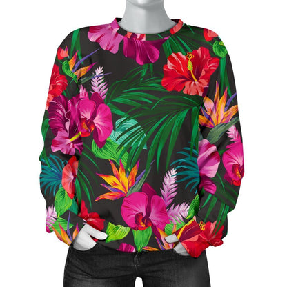 Hawaiian Floral Flowers Pattern Print Women's Crewneck Sweatshirt GearFrost