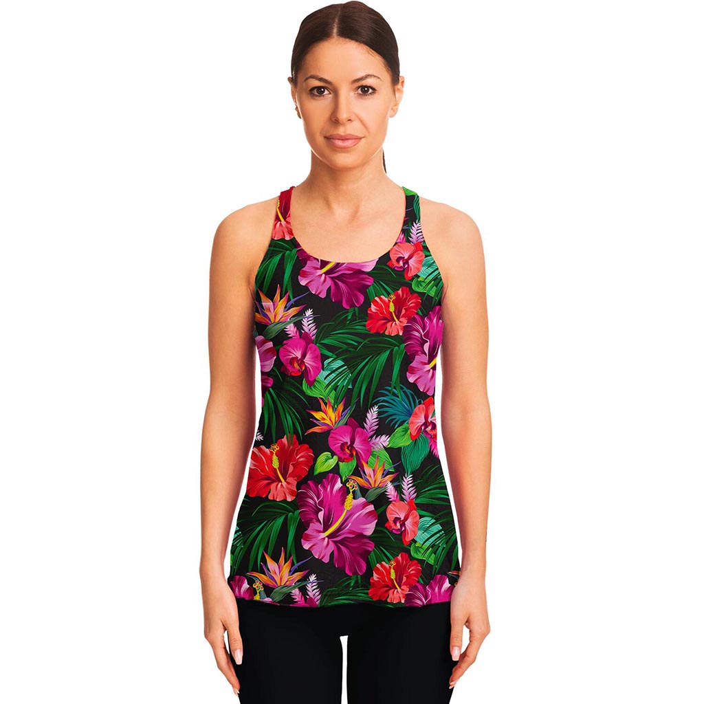 Hawaiian Floral Flowers Pattern Print Women's Racerback Tank Top