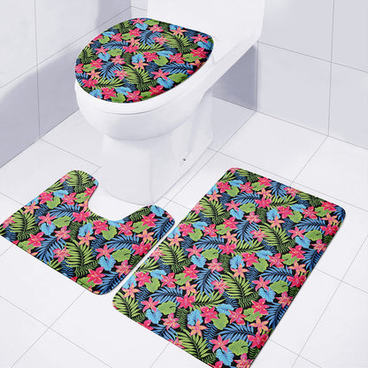 Hawaiian Floral Pattern Print 3 Piece Bath Mat Set
