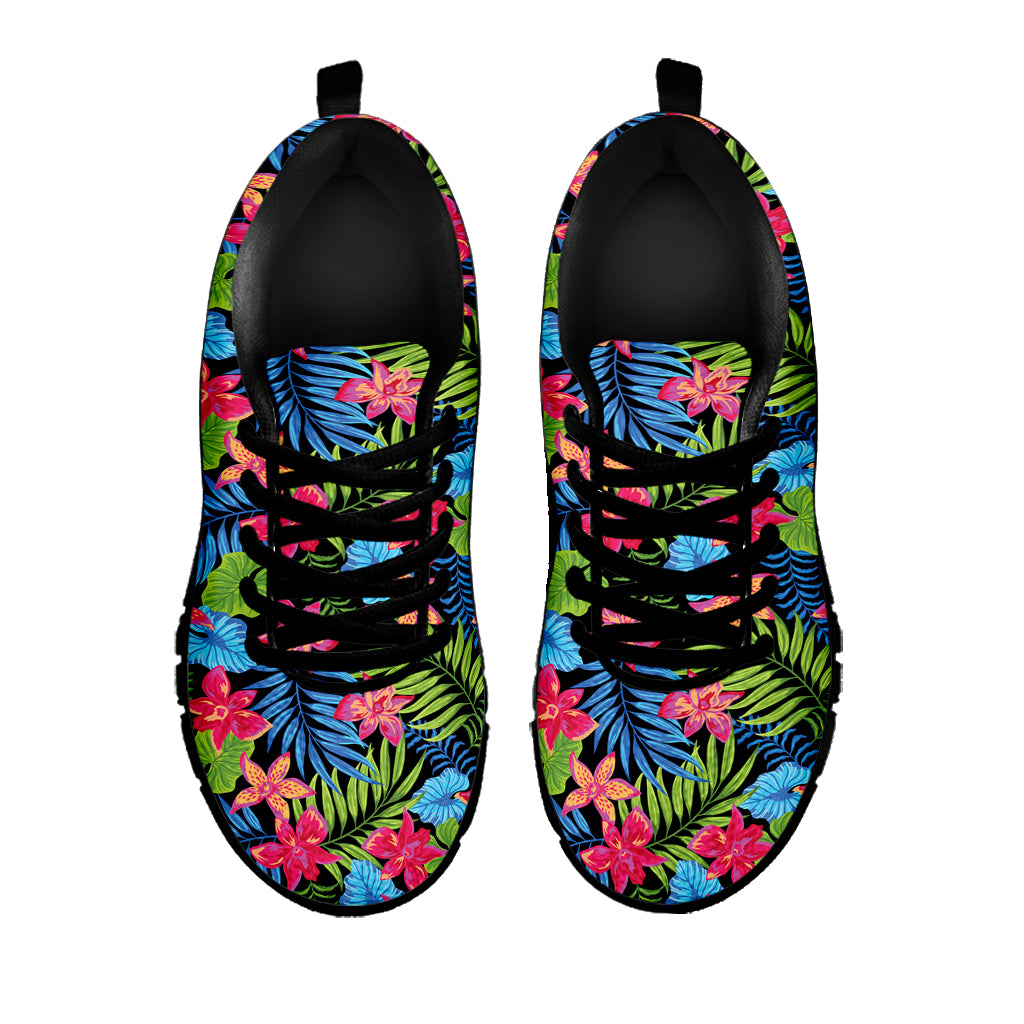 Hawaiian Floral Pattern Print Black Sneakers