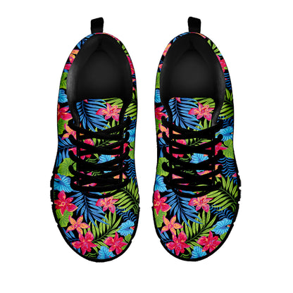 Hawaiian Floral Pattern Print Black Sneakers