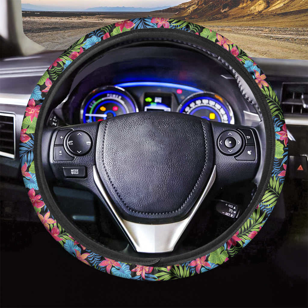 Hawaiian Floral Pattern Print Car Steering Wheel Cover