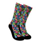 Hawaiian Floral Pattern Print Crew Socks