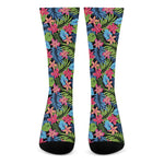 Hawaiian Floral Pattern Print Crew Socks