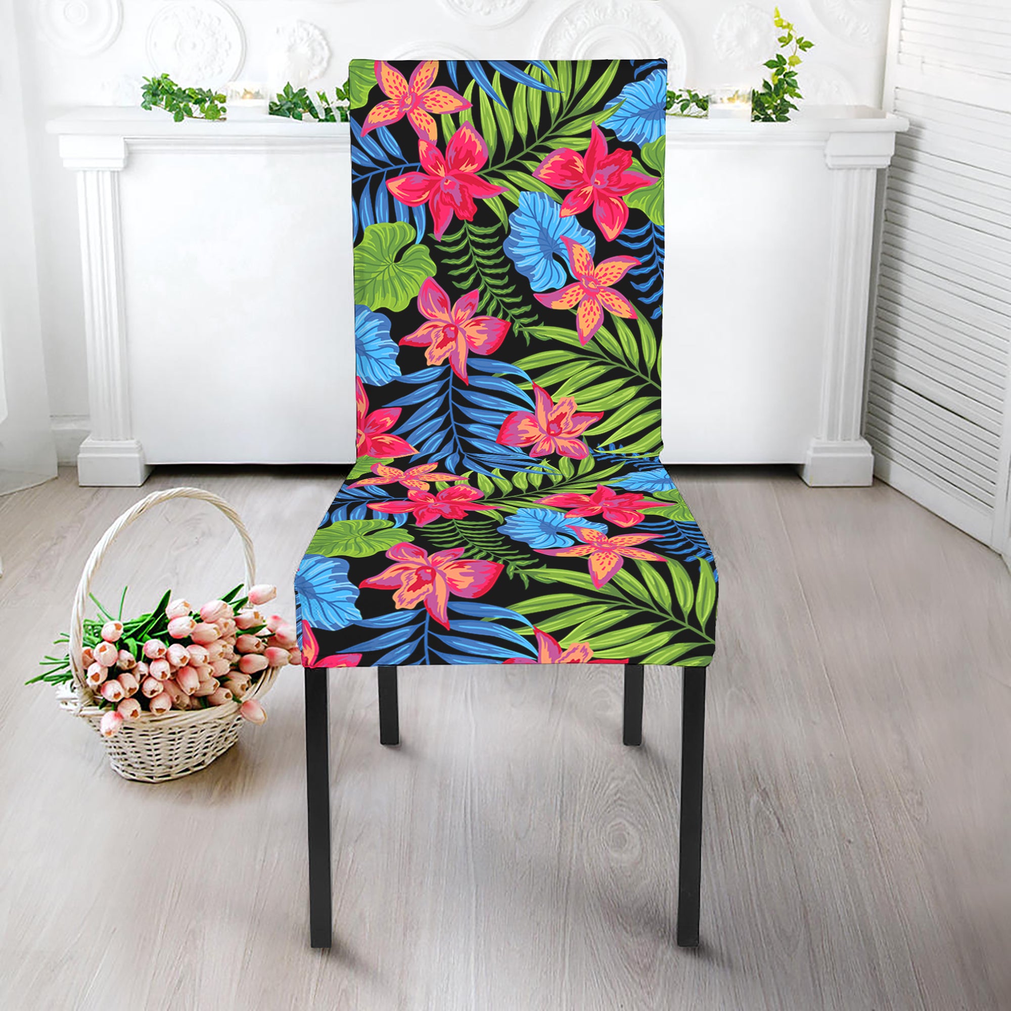 Hawaiian Floral Pattern Print Dining Chair Slipcover