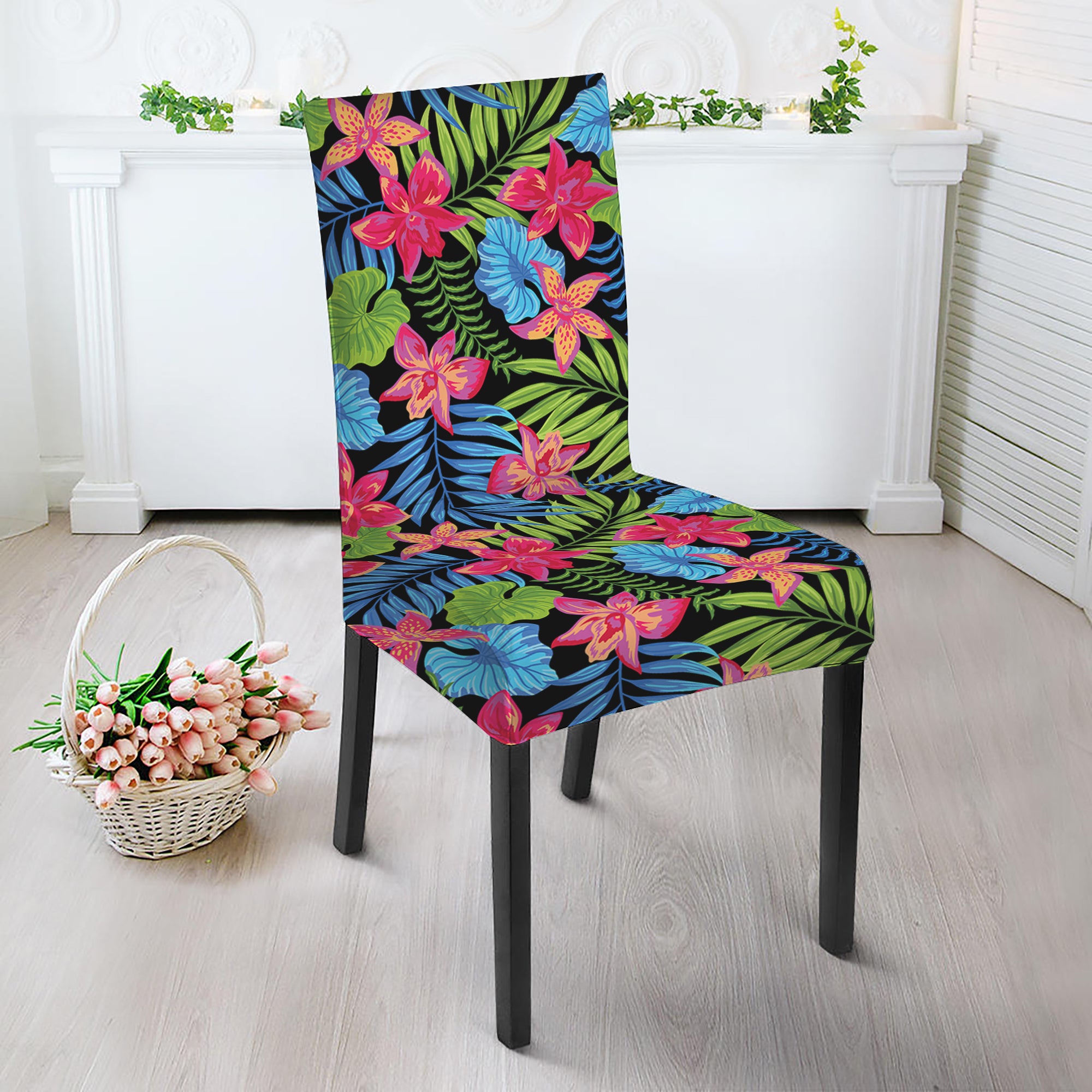 Hawaiian Floral Pattern Print Dining Chair Slipcover
