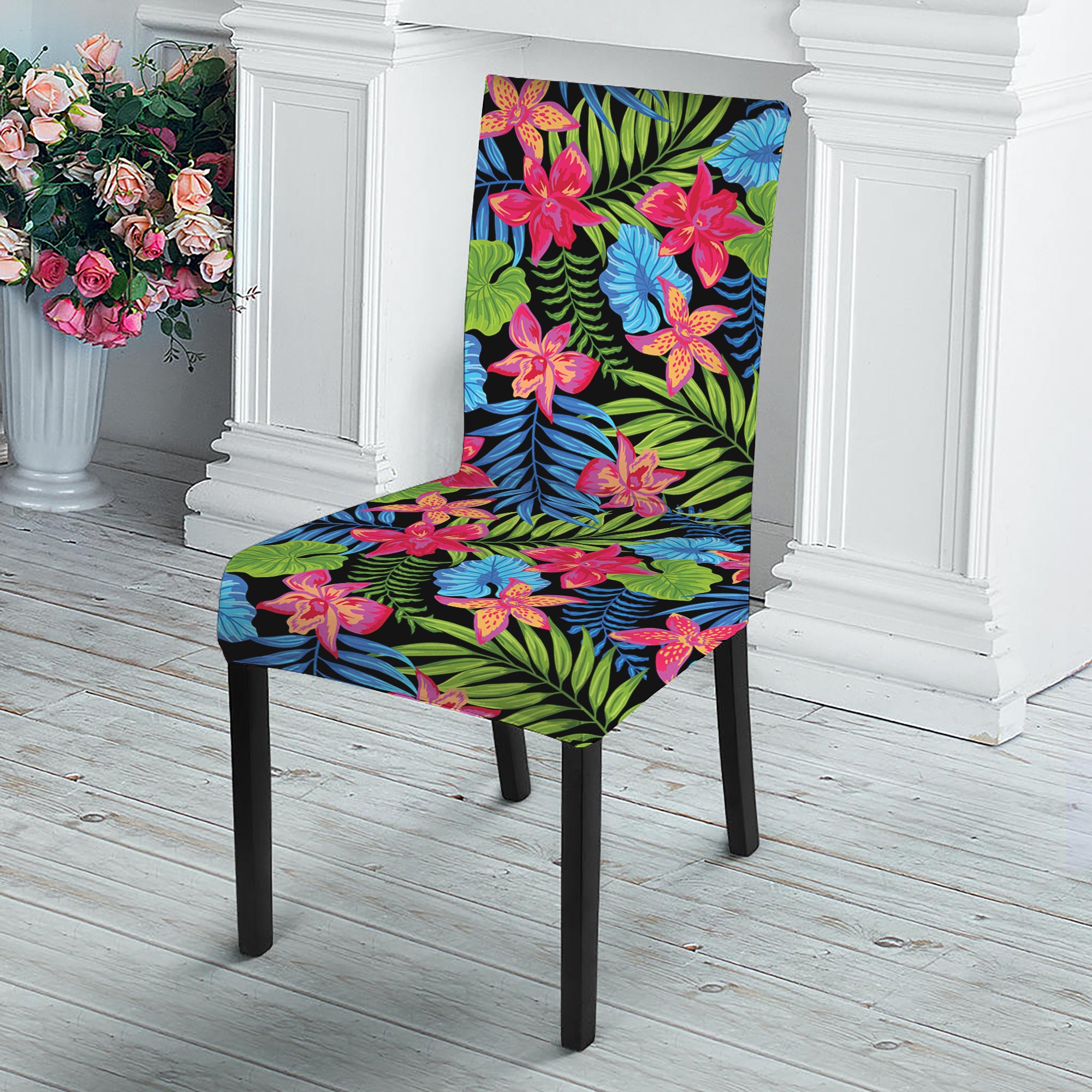 Hawaiian Floral Pattern Print Dining Chair Slipcover